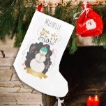 Retro Stylized Snowman with Name Small Christmas Stocking<br><div class="desc">Decorate your fireplace with this retro let it snow snowman with gold accents stocking.</div>