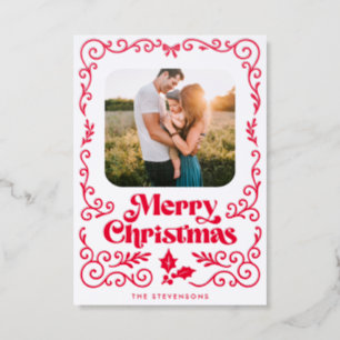Retro Stylsh Frame Merry Christmas Letterpress Photo Cards