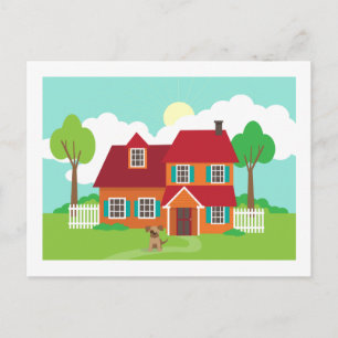 Retro Suburb House New Home Change of Address Announcement Postcard