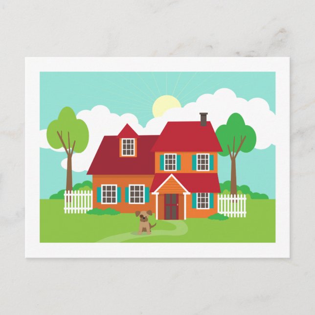 Retro Suburb House New Home Change of Address Announcement Postcard (Front)