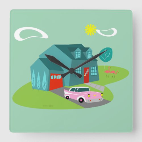 Retro Suburban House Acrylic Wall Clock