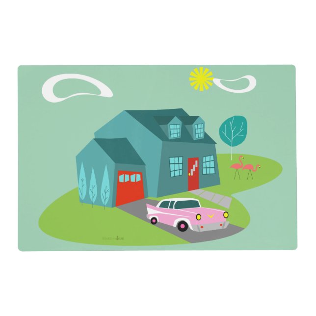 Retro Suburban House Laminated Placemat (Front)