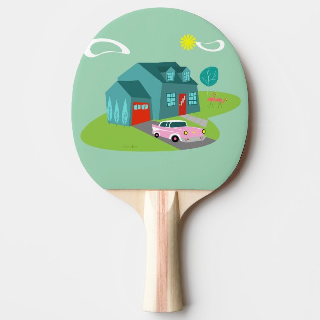 Retro Suburban House Ping Pong Paddle (Front)