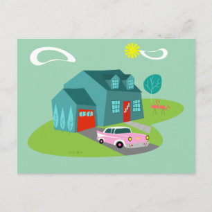 Retro Suburban House Postcard