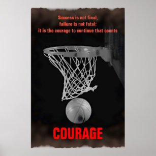 Retro Success Courage Basketball Inspirational Poster