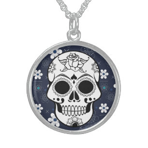 Retro Sugar skull blue Customizable Necklace
