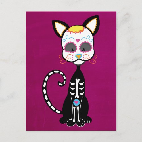 Retro Sugar Skull Cat Postcard