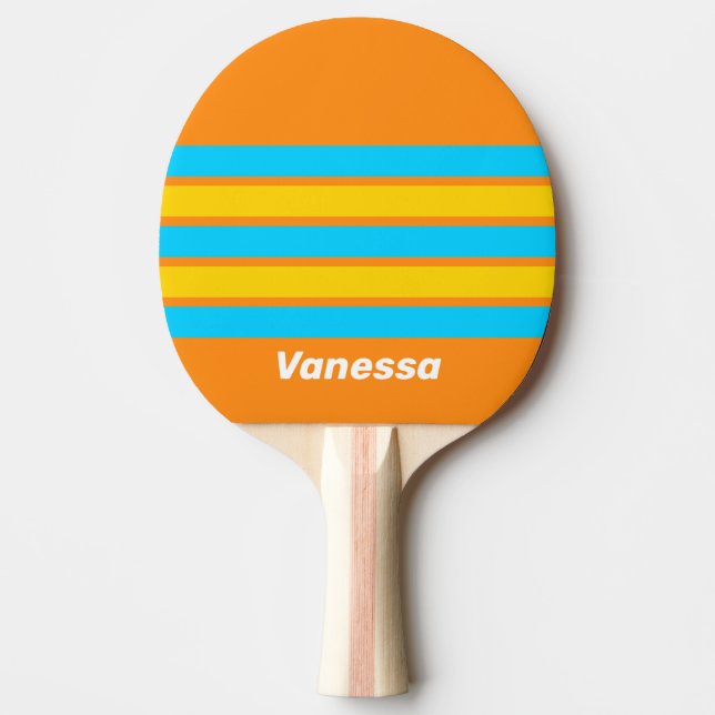 Retro Summer Beach Across Striping with Name Ping Pong Paddle (Front)