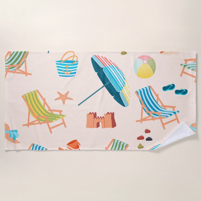 Retro Summer Beach Day Towel  (Front)