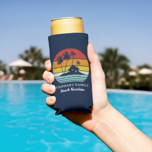 Retro Summer Beach Family Vacation Seltzer Can Cooler