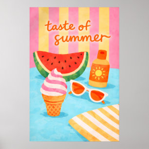 Retro Summer Beach Food Poster, Tropical Coastal Poster