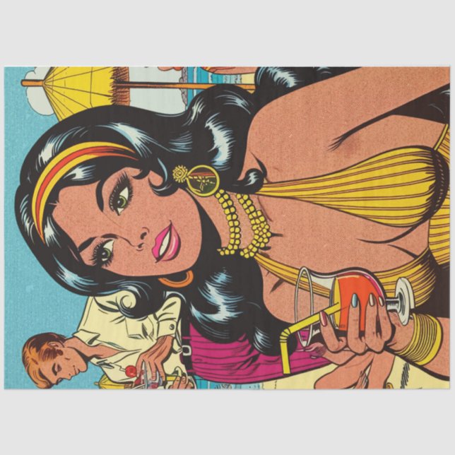 Retro Summer Beach Girl Comics Tissue Paper (Front)