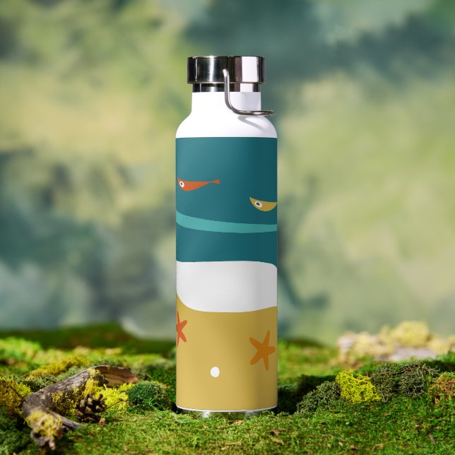 Retro Summer Beach Mid Century Modern Water Bottle (Outdoor)