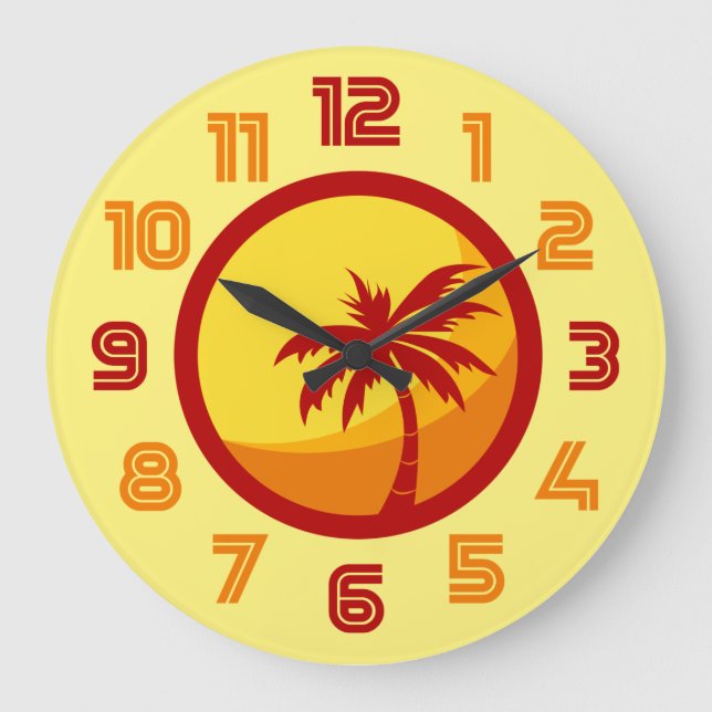 Retro Summer Beach Palm Tree Heatwave Clock (Front)