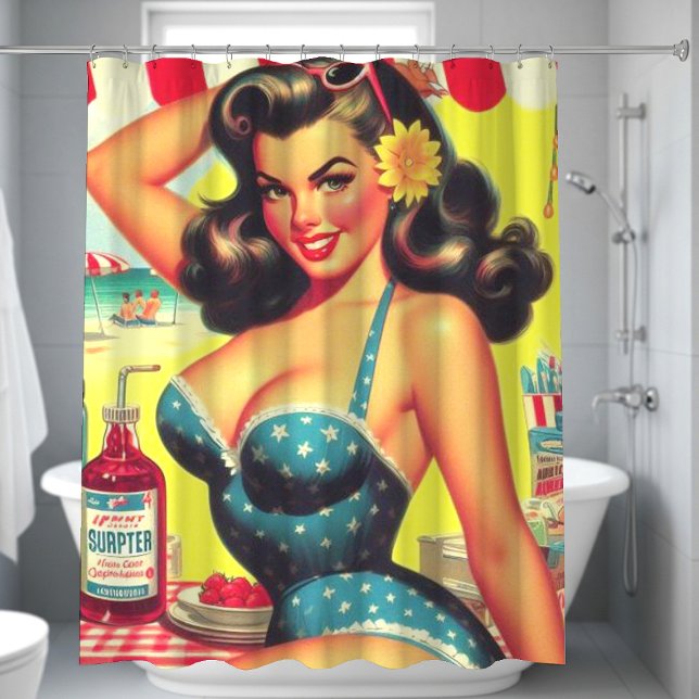 Retro Summer Beach Pin Up Shower Curtain (Creator Uploaded)