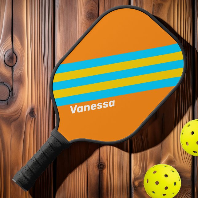 Retro Summer Beach Stripes with Name Pickleball Paddle (Creator Uploaded)