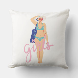 Retro Summer Beach Woman Bikini Girls Throw Pillow