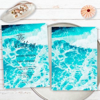 Retro Summer Blue Ocean Foam Beach Wedding