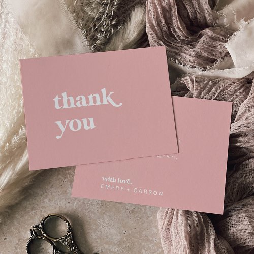 Retro Summer  Blush Pink Wedding Thank You Card