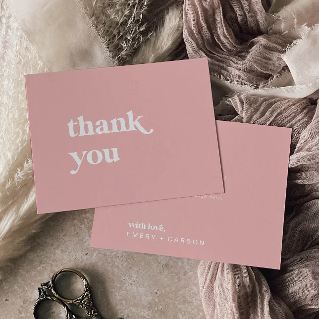 Retro Summer | Blush Pink Wedding Thank You Card | Zazzle