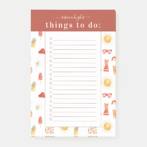 Retro Summer Boho Picnic  Monogram To Do List Post_it Notes