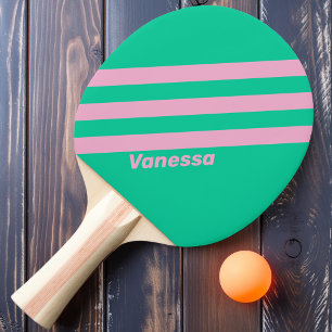 Retro Summer Breeze Three Stripes with Name Ping Pong Paddle