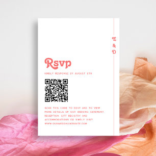 Retro Summer Coral Pink Monogram Wedding QR Code RSVP Card
