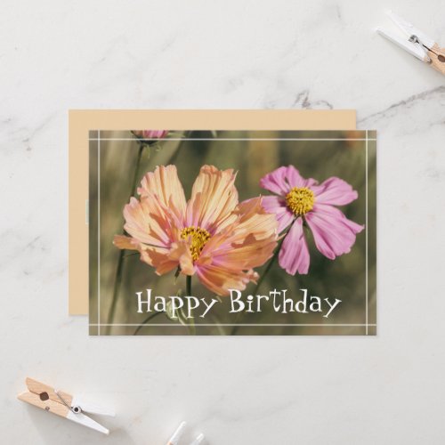 Retro Summer Cosmea Blooms Birthday Card