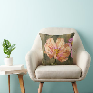 Retro Summer Cosmea Blooms Birthday Throw Pillow