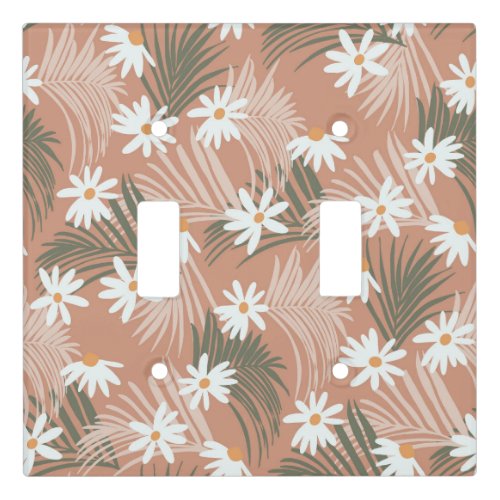 Retro Summer Daisies and Palms Pattern 1 retro Light Switch Cover