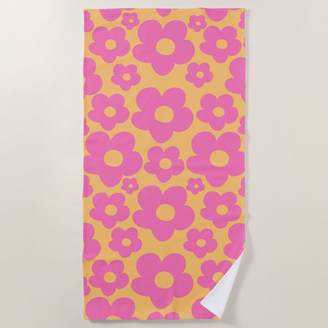 Retro Summer Daisies Pattern #6 #retro #floral  Beach Towel (Front)
