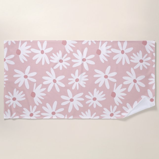 Retro Summer Daisies Pattern Small #4 #pattern  Beach Towel (Front)
