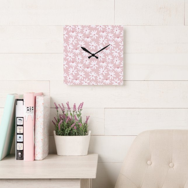 Retro Summer Daisies Pattern Small #4 #pattern  Square Wall Clock (Reading Room)