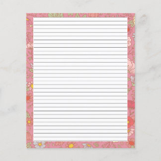 Retro Summer Florals Pink Stationery Letter Paper