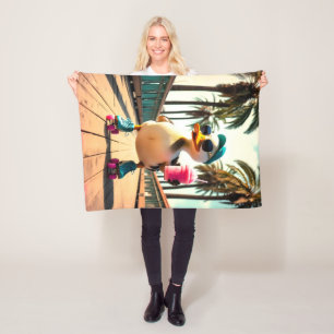 Retro Summer Funny Roller Duck Fleece Blanket