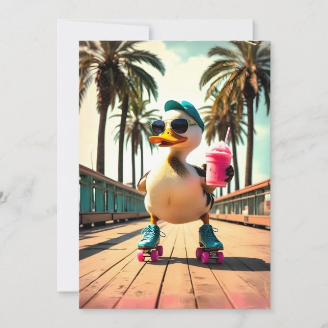 Retro Summer Funny Roller Duck  Holiday Card (Front)