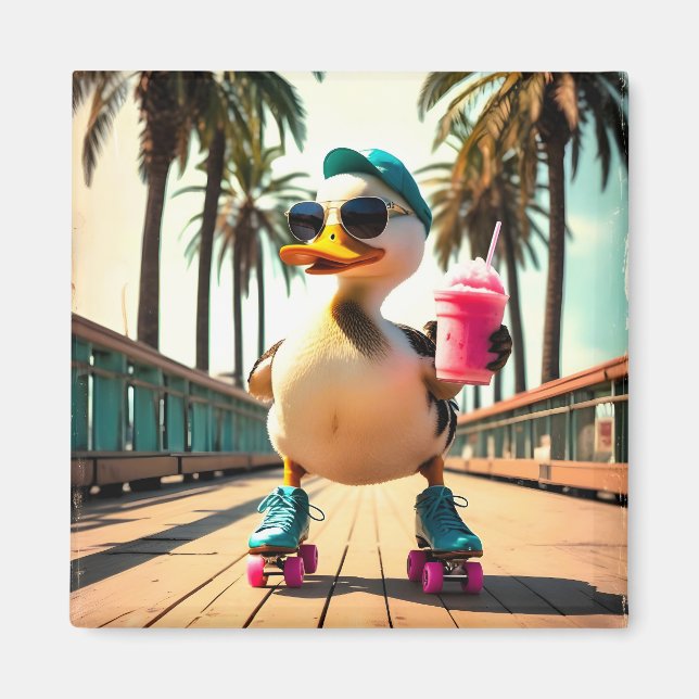 Retro Summer Funny Roller Duck  Magnet (Front)