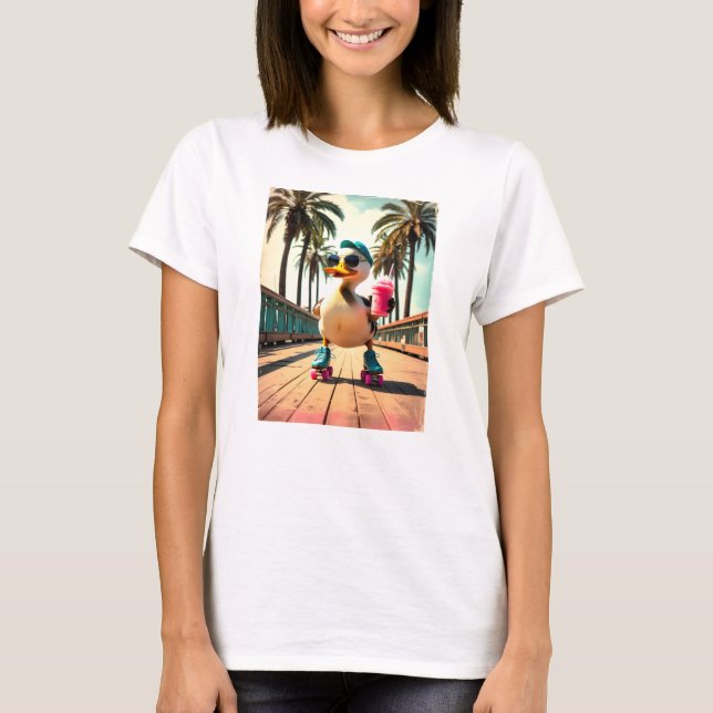 Retro Summer Funny Roller Duck  T-Shirt (Front)