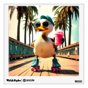 Retro Summer Funny Roller Duck Wall Decal