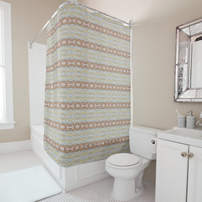 Retro Summer Geometric Color Block Pattern Design Shower Curtain (In Situ)