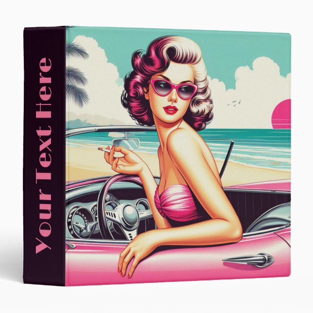 Retro Summer Girl 3 Ring Binder (Front/Spine)