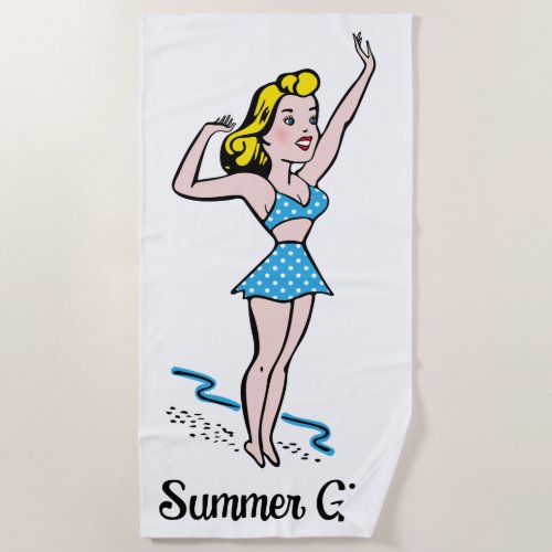 Retro Summer Girl Beach Towel
