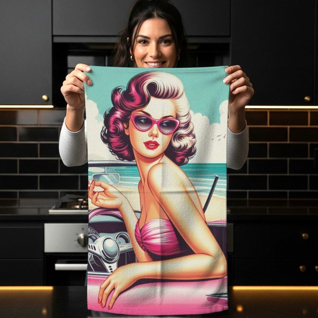 Retro Summer Girl Kitchen Towel (Creator Uploaded)