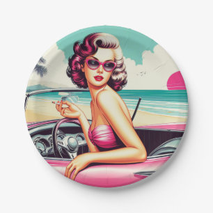 Retro Summer Girl Paper Plates