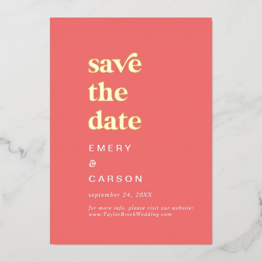 Retro Summer Gold Foil Hot Pink Save the Date Foil Invitation | Zazzle