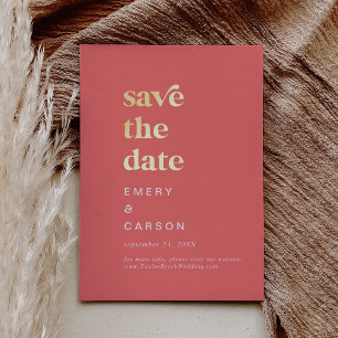 Retro Summer Gold Foil Hot Pink Save the Date Invitation