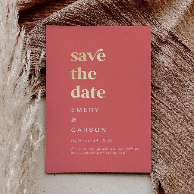 Retro Summer Gold Foil Hot Pink Save the Date Invitation (Creator Uploaded)