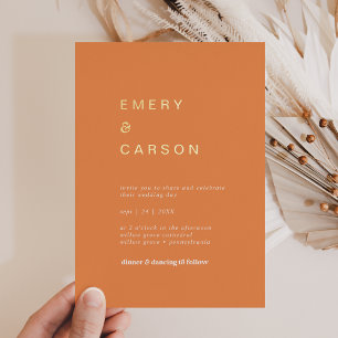 Retro Summer Gold Foil Orange Casual Wedding Invitation