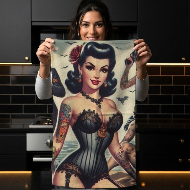Retro Summer Gothic Pin-up Kitchen Towel (Creator Uploaded)