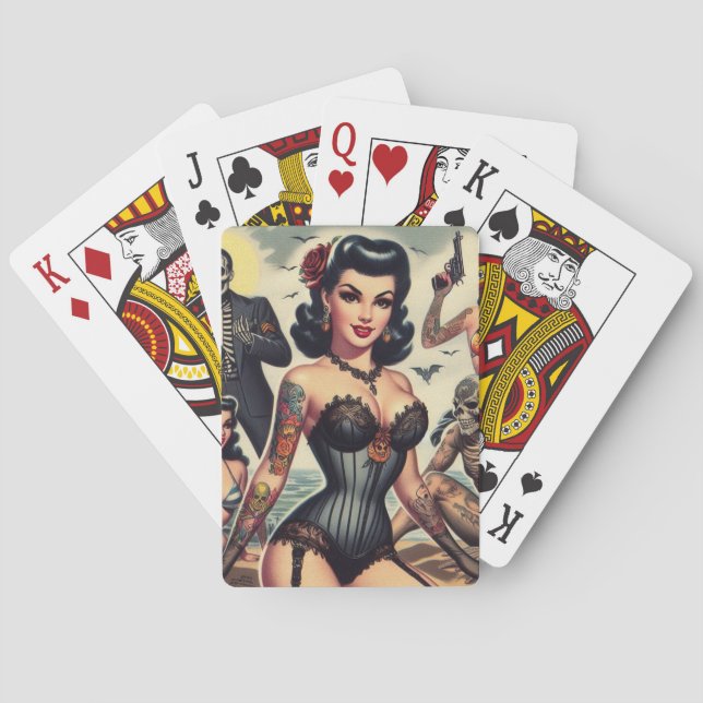 Retro Summer Gothic Pin-up Poker Cards (Back)